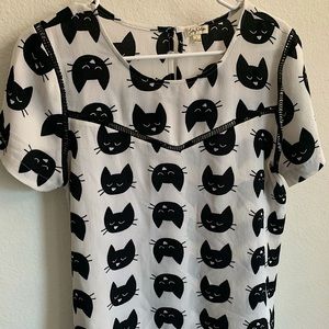 Lily White Black & White Cat Blouse